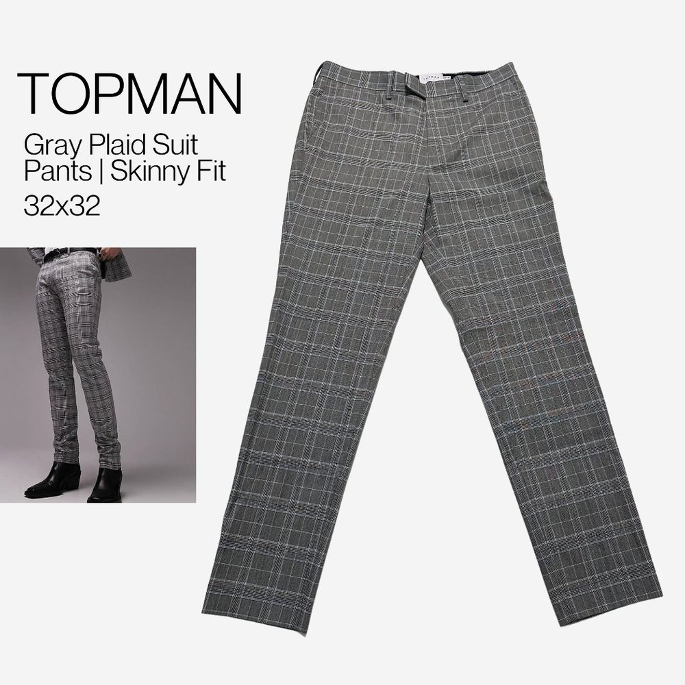 Topman | Gray Plaid Suit Pants | Skinny Fit | 32x32